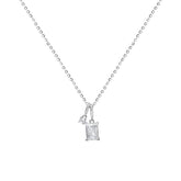 Fine jewellery, silver jewellery, hypoallergenic, tarnish-free, close up front view of a Silver necklace with two crystal pendant on a white background